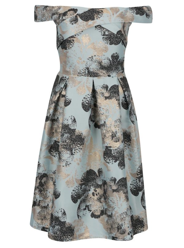 Tyrkysové kvetované šaty s odhalenými ramenami Miss Selfridge