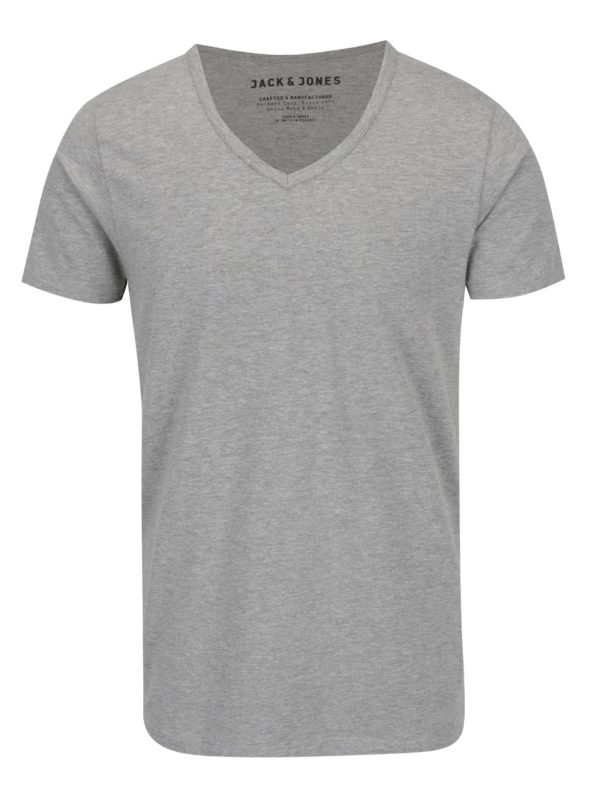 Sivé melírované tričko s véčkovým výstrihom Jack & Jones Basic