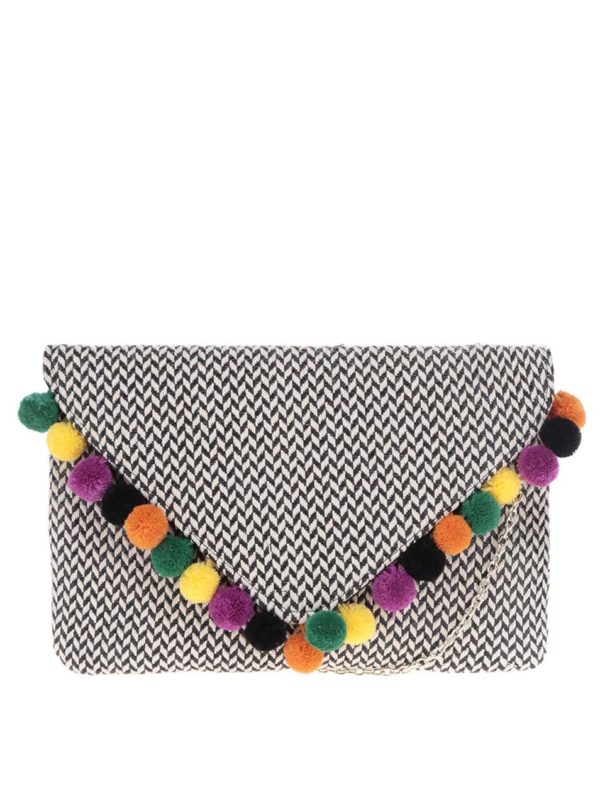 Čierno-krémová listová kabelka s farebnými brmbolcami Nalí