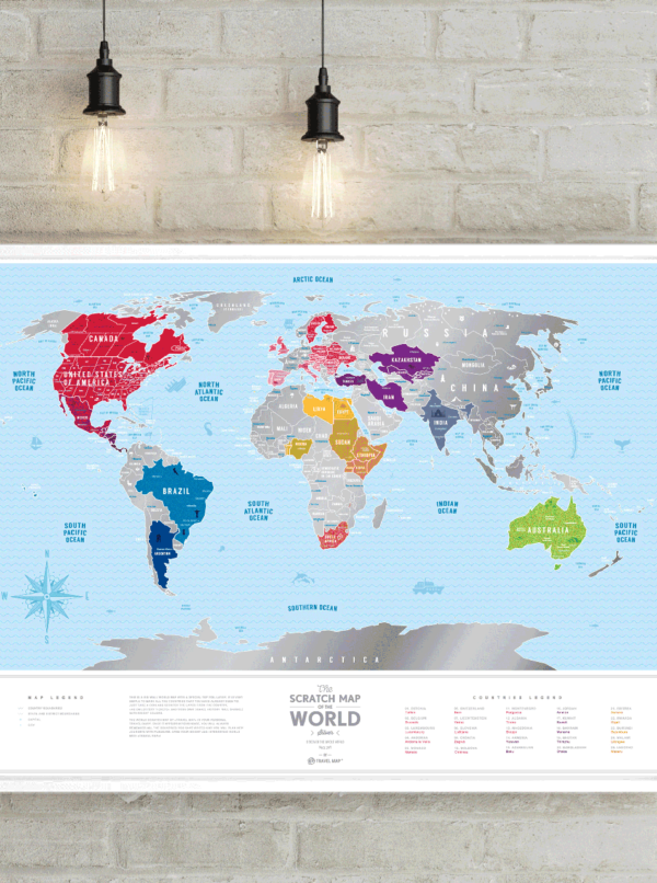 Stieracia mapa sveta v modro-striebornej farbe Travel Map