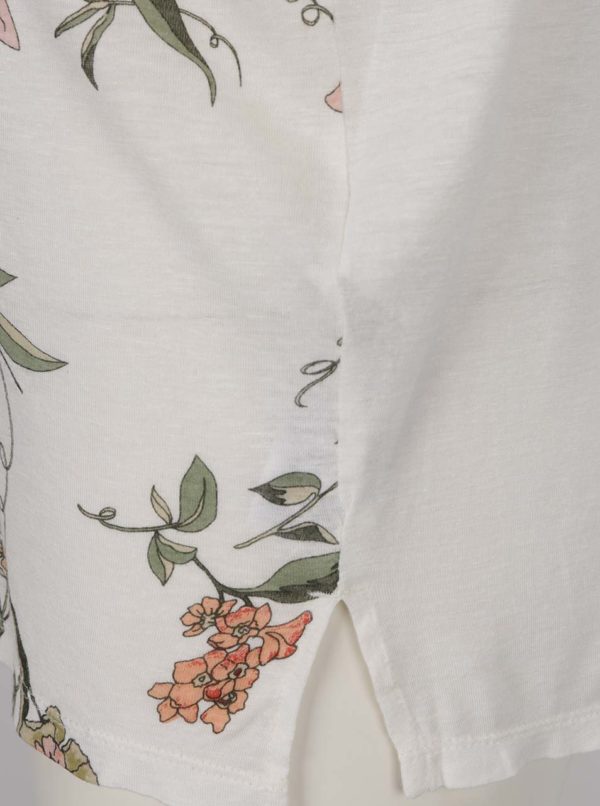 Krémové voľné kvetované tričko s prímesou ľanu ONLY Iris