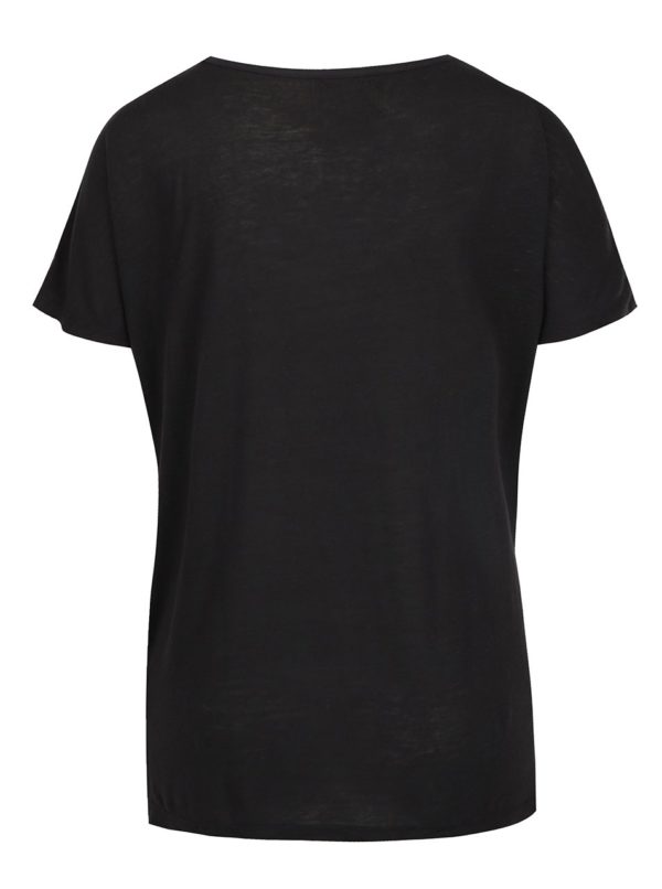 Čierne voľné kvetované tričko s prímesou ľanu ONLY Iris
