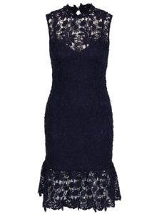 Tmavomodré čipkované šaty so stojačikom Little Mistress