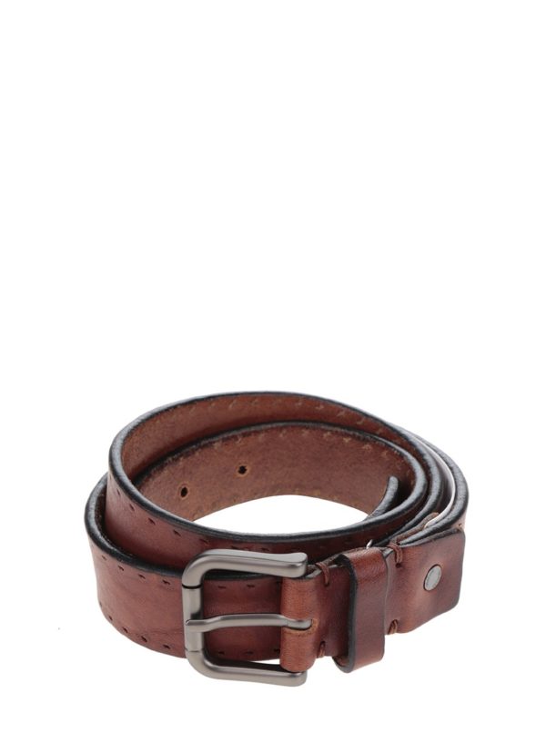 Hnedý vzorovaný kožený opasok Selected Homme Belt