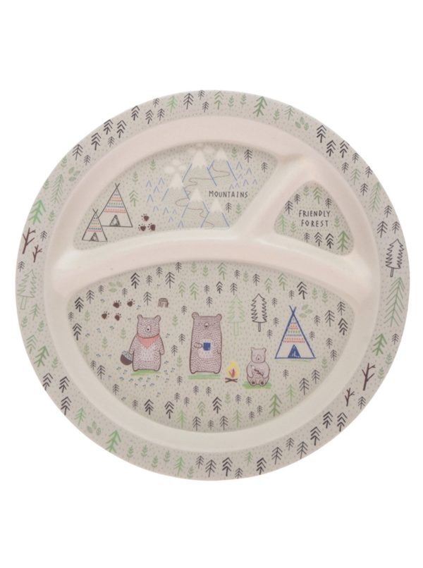 Krémový detský tanier s motívom lesa Sass & Belle Bear Camp
