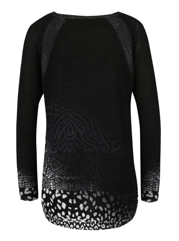 Čierny ľahký vzorovaný sveter s kamienkami Desigual Pullover