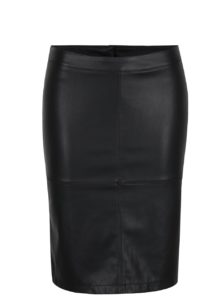 Čierna koženková puzdrová sukňa s rozparkom VILA Pen New