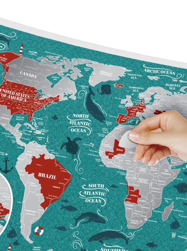 Stieracia mapa sveta v tyrkysovo-striebornej farbe Travel Map