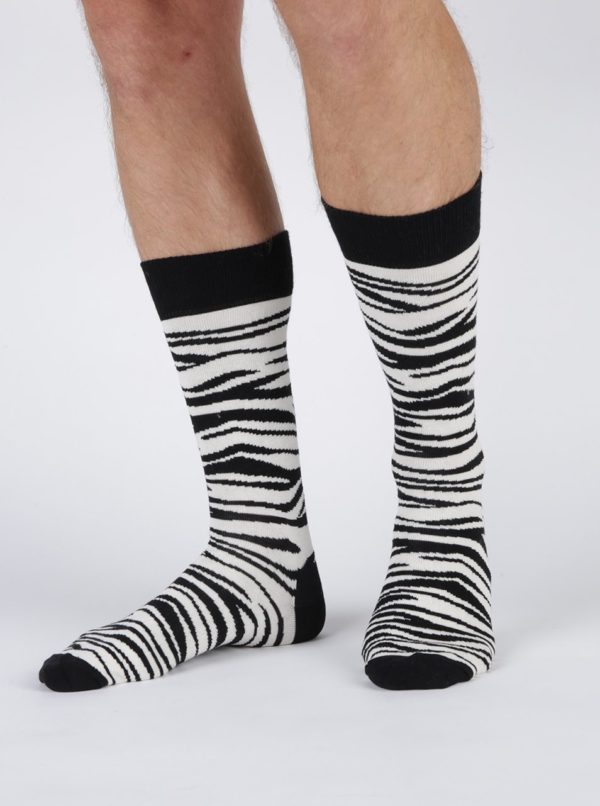Krémovo-čierne zebrované ponožky Happy Socks Zebra