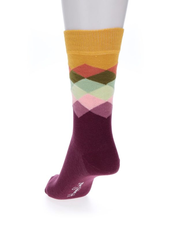 Žlto-vínové dámske vzorované ponožky Happy Socks Faded Diamond