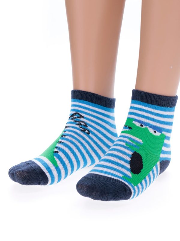 Súprava troch párov zeleno-modrých chlapčenských ponožiek s pruhmi a krokodílom 5.10.15.