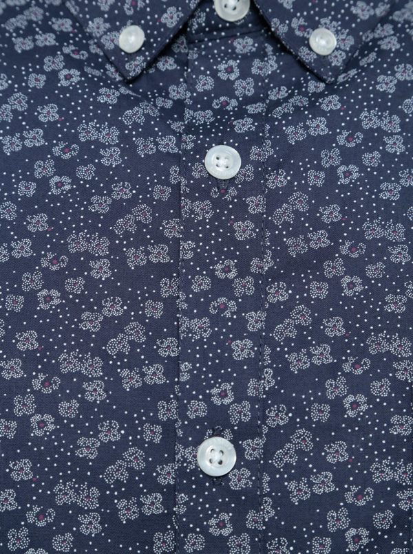 Tmavomodrá vzorovaná košeľa s krátkym rukávom Burton Menswear London