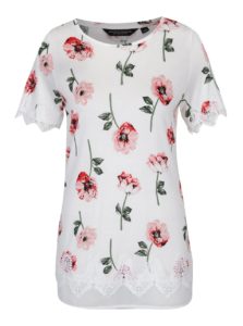 Krémové kvetované dlhé tričko s čipkovými detailmi Dorothy Perkins