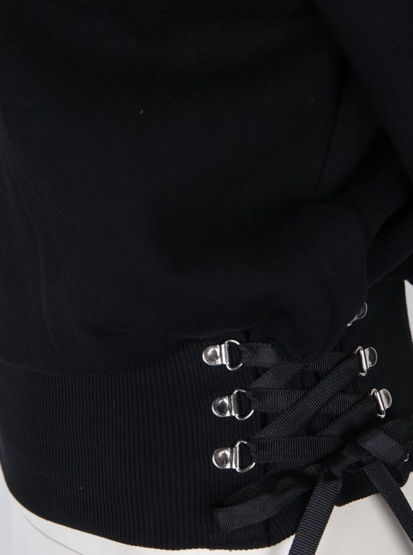Čierna krátka mikina s ozdobným šnurovaním Miss Selfridge petites