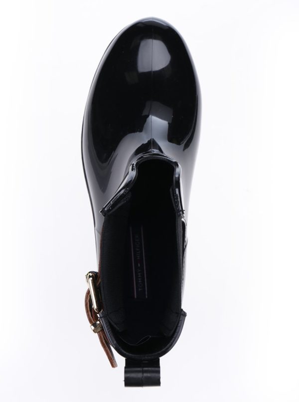 Čierne dámske gumové chelsea topánky s koženými detailmi Tommy Hilfiger Oxley