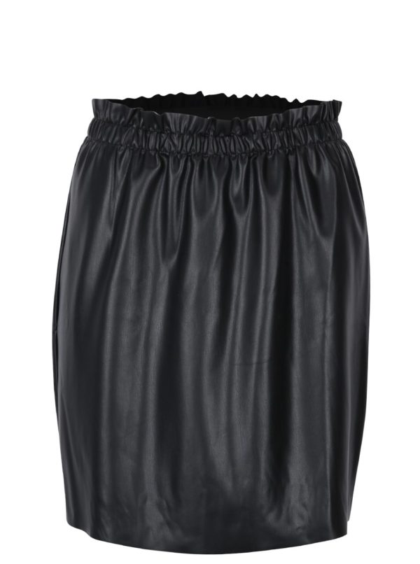 Čierna koženková sukňa s riasením Jacqueline de Yong Fix