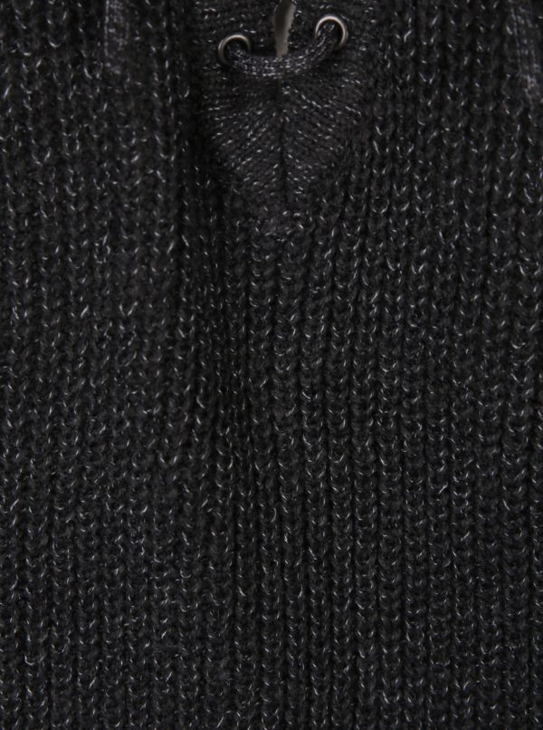 Tmavosivý melírovaný sveter so šnurovaním v dekolte ONLY Peyton