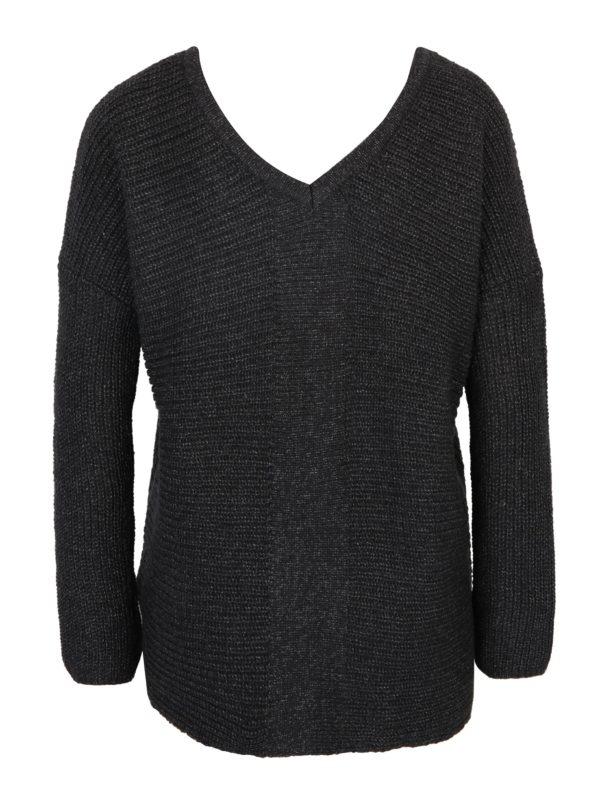 Tmavosivý melírovaný sveter so šnurovaním v dekolte ONLY Peyton