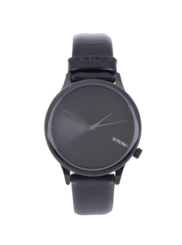 Unisex hodinky v čiernej farbe s koženým čiernym remienkom Komono Estelle Deco