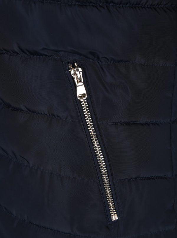 Tmavomodrá prešívaná zimná bunda s umelou kožušinou Dorothy Perkins