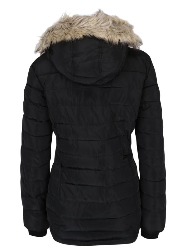 Čierna prešívaná zimná bunda s umelou kožušinou Dorothy Perkins