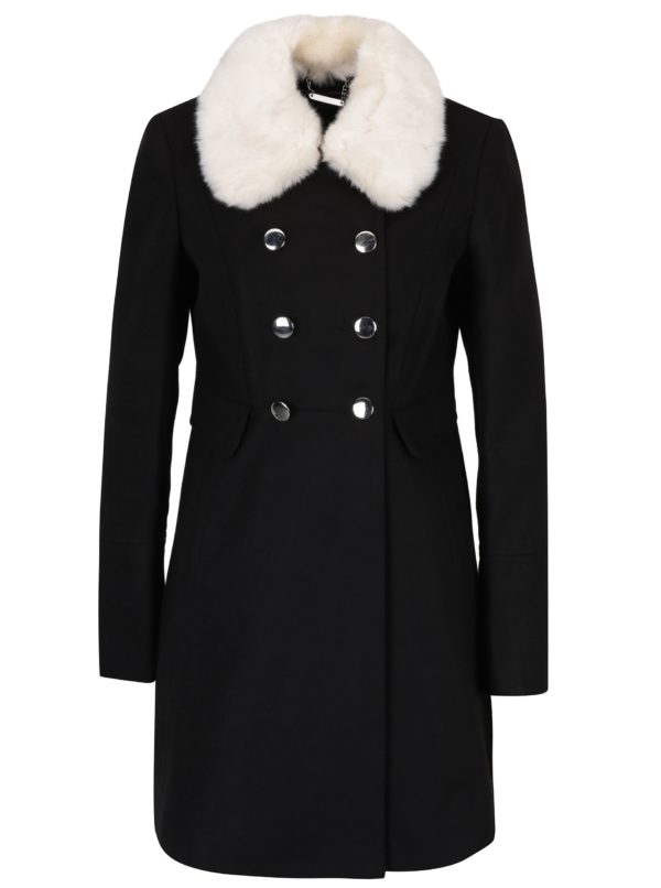 Čierny kabát s umelou kožušinou Dorothy Perkins