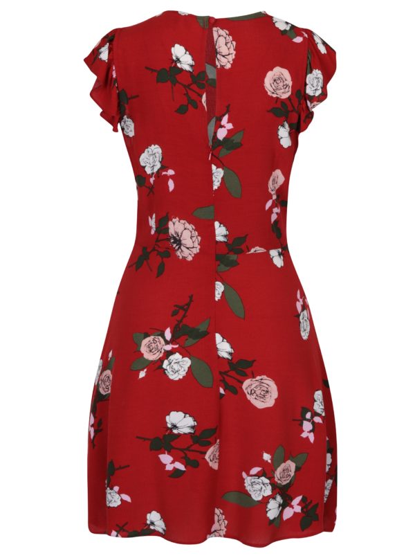 Červené kvetované šaty s volánmi Miss Selfridge 