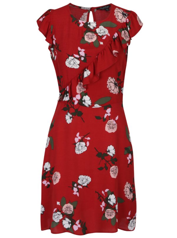 Červené kvetované šaty s volánmi Miss Selfridge 