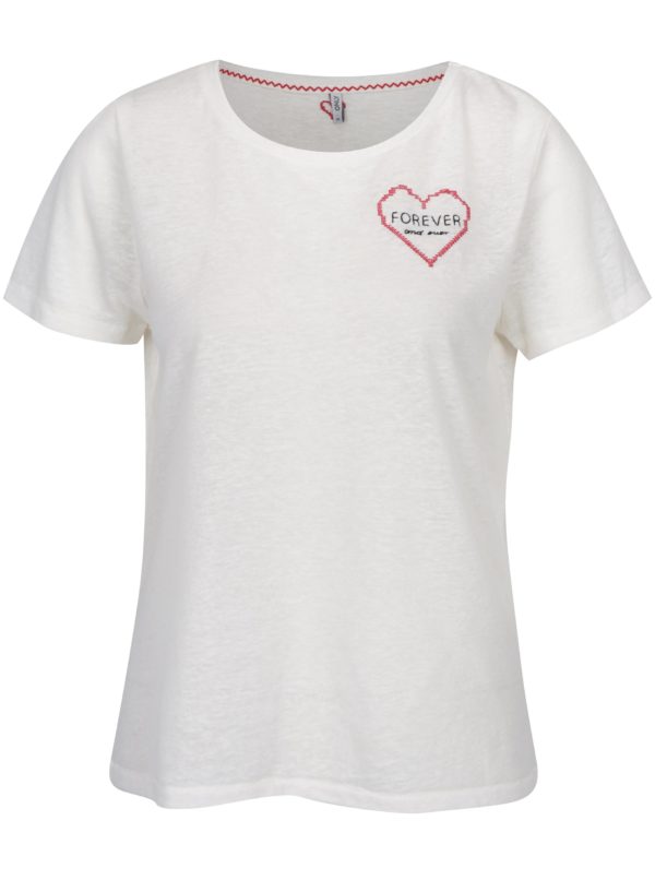 Krémové tričko s výšivkou srdca ONLY Evelyn