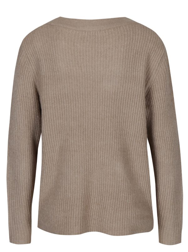 Béžový rebrovaný sveter s véčkovým výstrihom Jacqueline de Yong Gold
