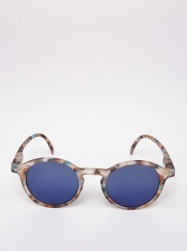 Hnedé detské maskáčové okrúhle slnečné okuliare s modrými sklami IZIPIZI  #D