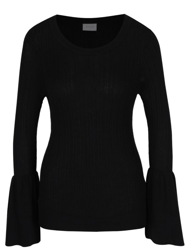 Čierny ľahký sveter so zvonovými rukávmi VILA Lesly