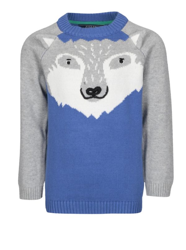 Sivo-modrý chlapčenský sveter s vlkom Tom Joule Howl