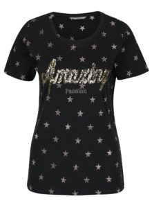 Čierne tričko s potlačou hviezd a flitrami ONLY Star