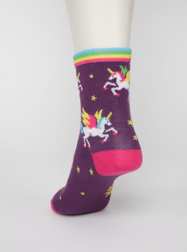 Tmavofialové dievčenské ponožky s jednorožcami Sock It to Me Winging It