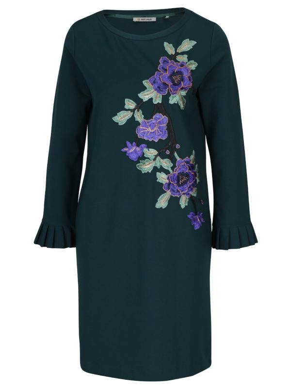 Tmavozelené šaty s nášivkami kvetín Rich & Royal