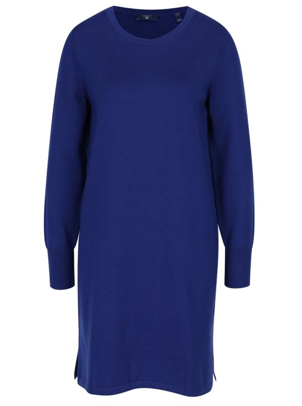 Tmavomodré svetrové vlnené šaty GANT