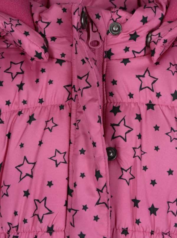 Ružová dievčenská prešívaná bunda s potlačou hviezd Blue Seven