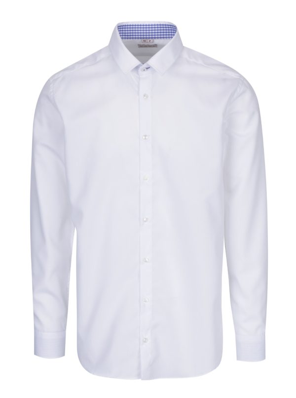 Biela pánska formálna košeľa so vzorovaným lemom VAVI