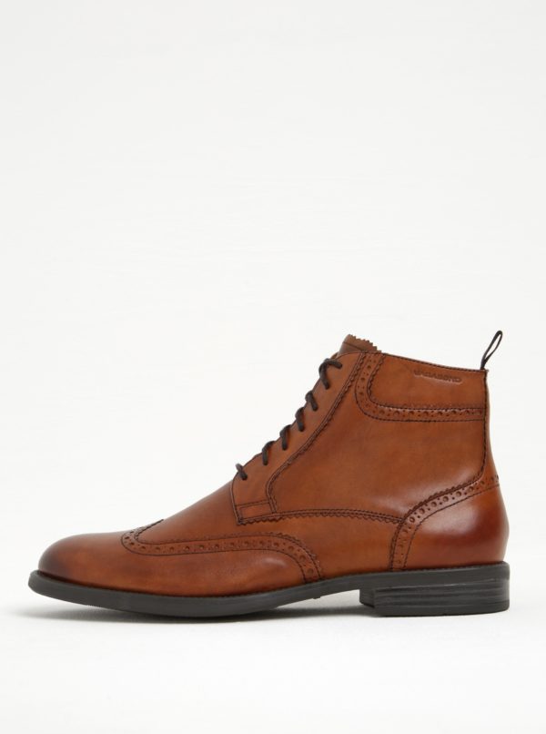 Hnedé pánske kožené členkové topánky s brogue detailmi Vagabond Salvatore
