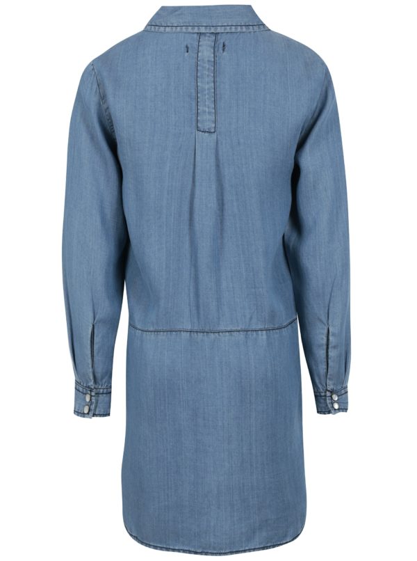 Modrá dievčenská dlhá rifľová košeľa s výšivkou small rags Freya