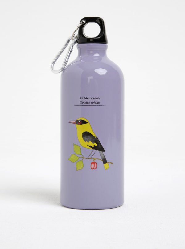 Fialová fľaša na vodu s motívom vtáčika Gift Republic