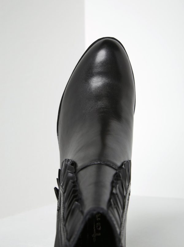 Čierne kožené chelsea topánky s riasením na podpätku Tamaris