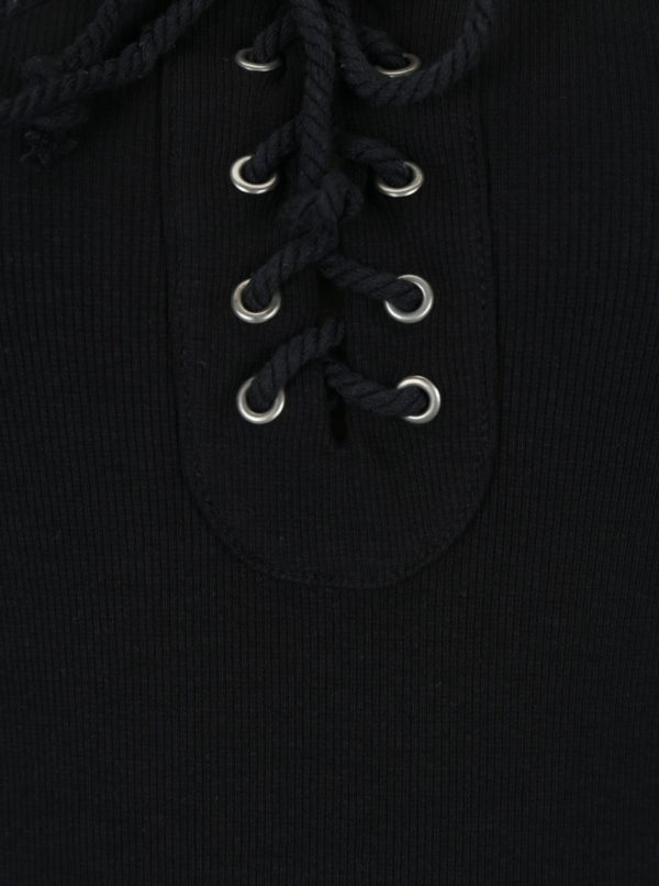 Čierne rebrované tričko so šnurovaním v dekolte Haily´s Britta 