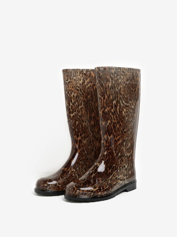 Hnedé dámske gumáky s leopardím vzorom Oldcom Rain
