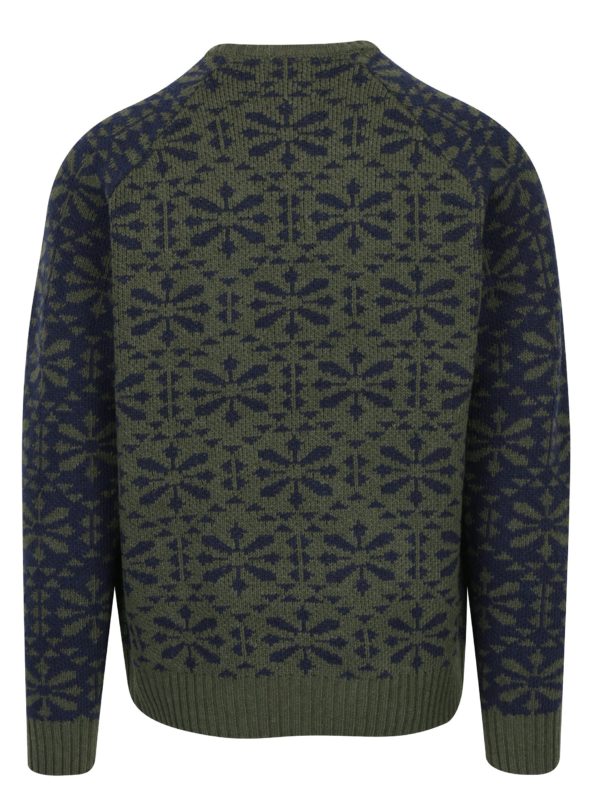 Modro-zelený vzorovaný slim fit sveter s prímesou vlny Blend