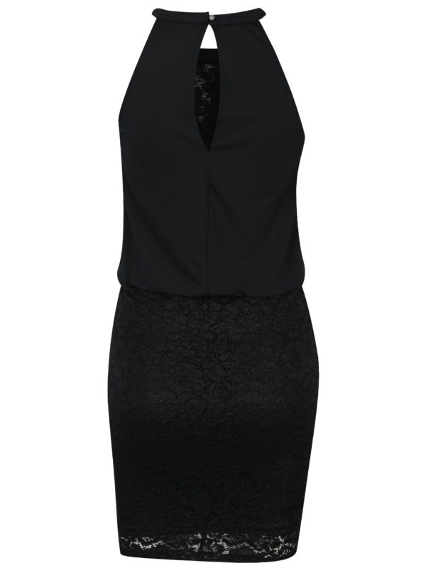 Čierne čipkované šaty s prešívaním v bronzovej farbe ONLY Lene