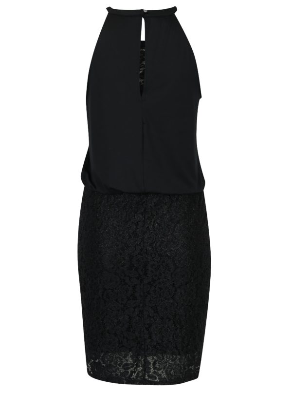 Čierne čipkované šaty s prešívaním v striebornej farbe ONLY Lene