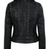 Čierna koženková bunda s plastickými detailmi Miss Selfridge