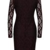 Vínovo-čierne puzdrové čipkové šaty s prekladaným dekoltom Mela London
